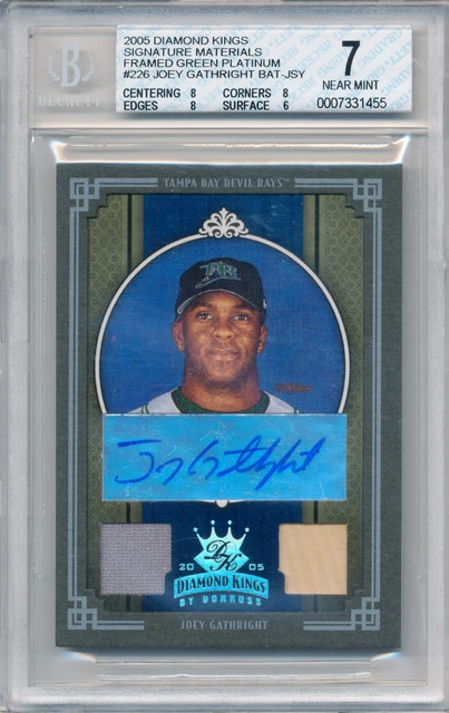 2005 Diamond Kings Platinum JOEY GATHRIGHT Jersey Bat Rare SP #1/1 BGS 7/10 Auto