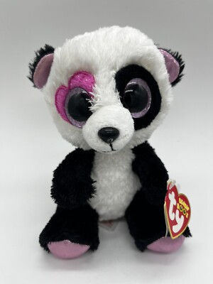 Ty Beanie Boos Mandy Panda Valentine Purple Glitter Eyes Plush