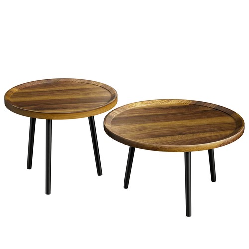 Tea Table Combo, Nesting Coffee Table Set, Round Side Table Set in 2 Sizes Combo - Picture 2 of 13