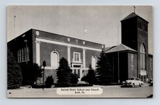Postcard PA Bath Pennsylvania Sacred Heart School & Church c1950s L29