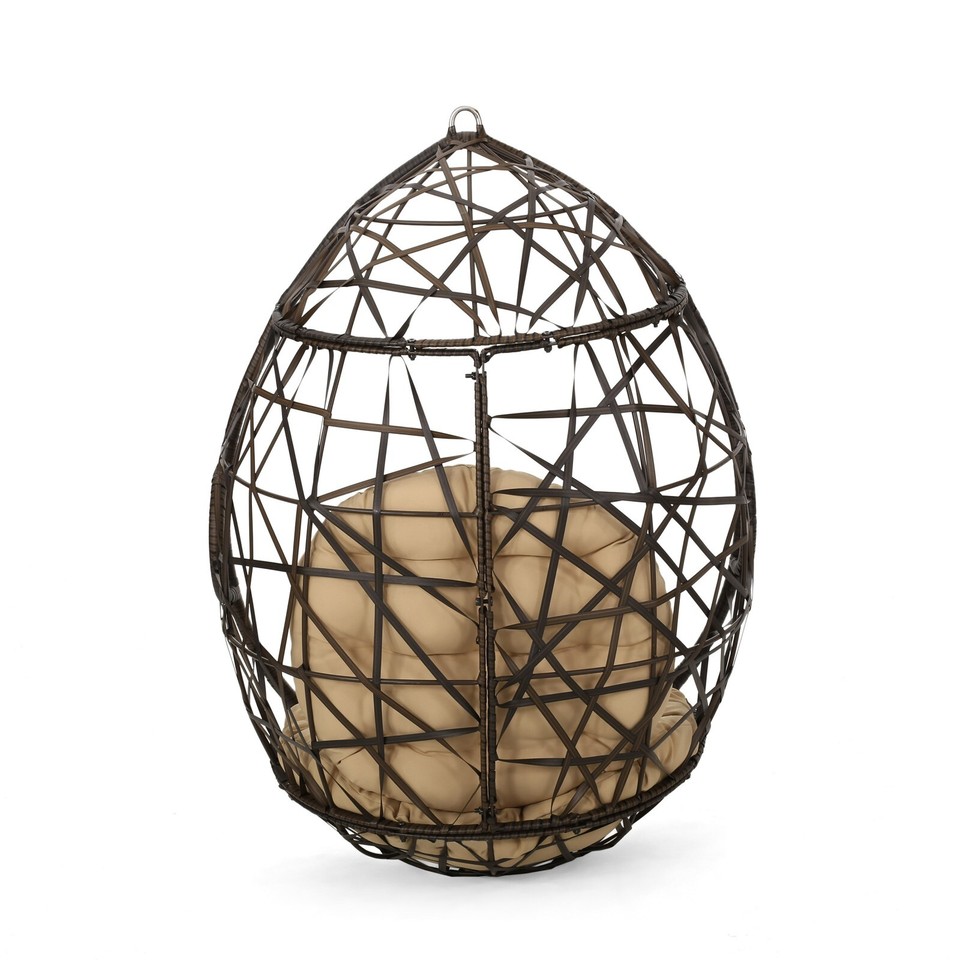 Berkley Outdoor Brown Wicker Hanging Teardrop / Egg Chair 637162366134