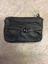 Black Leather Change Purse Zip Coin Wallet 3 Pocket Coin Case with 6 Key Ring