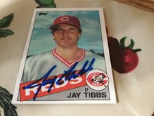1985 Topps JAY TIBBS Autographed Baseball Card Cincinnati Reds #573 Rookie