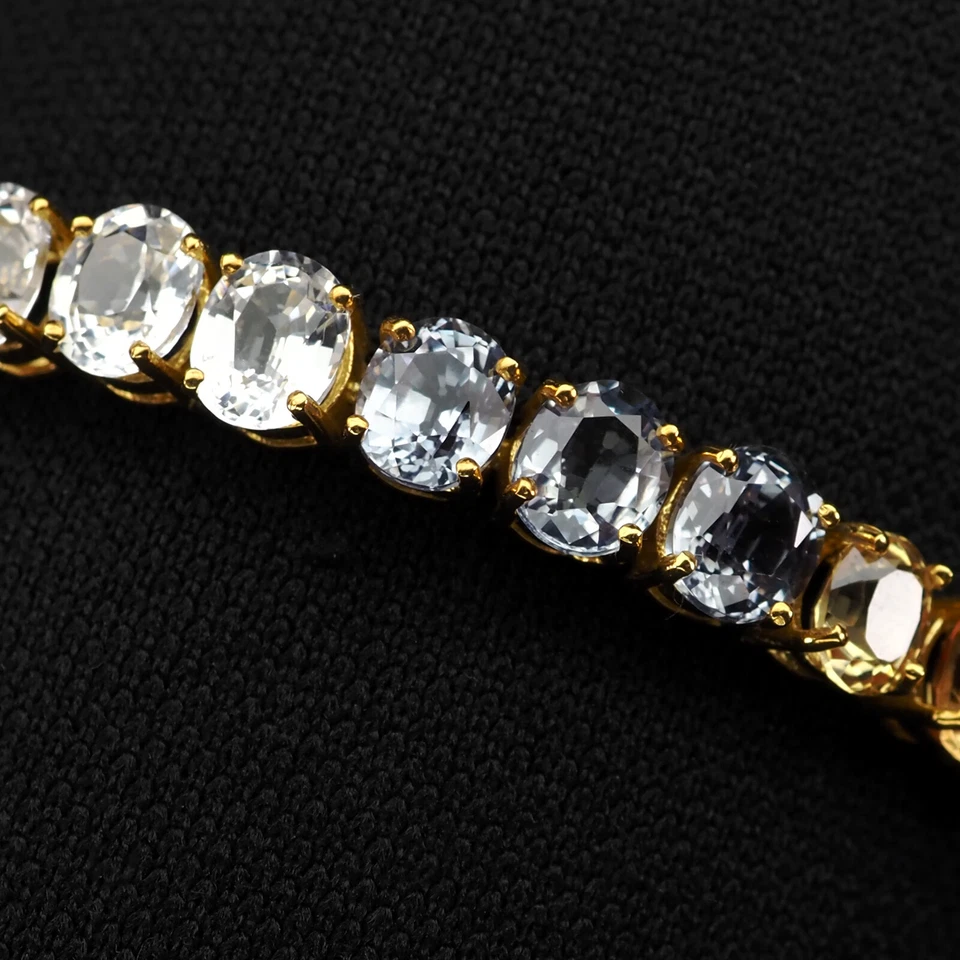 Estate Multicolor Sapphire 38.70Ct 925 Sterling Silver 24K Gold Plated Bracelets - Image 4 of 4