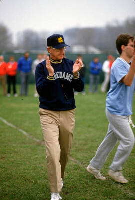 Head Coach Lou Holtz Notre Dame Fighting Irish looks on duri- Football Photo 6
