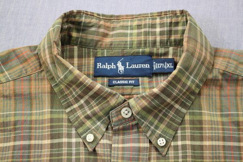 RALPH LAUREN POLO Mens Brown Plaid Checker w Pony LS Button Dress Shirt 17.5 XL - Picture 3 of 5