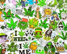 50 pcs "Smoking" Sticker Pack Weed Leaf 420 Trippy Cannabis Decals Stickers