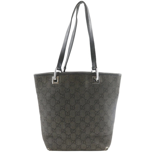 Gucci Gg Denim Tote Bag 31244 Black Shoulder Handbag A5 Open Ladies Used B-