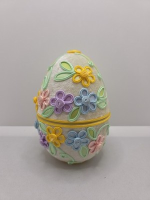 Rare Vtg Velvet Egg Container Velvet Egg Detailed Spring Easter Pastels Storage