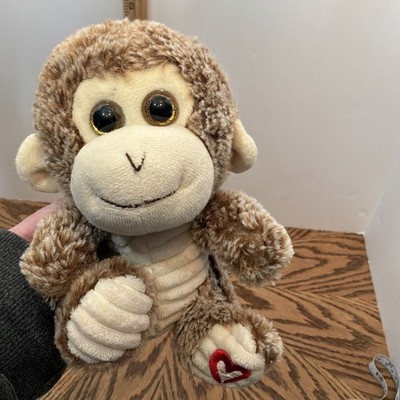 Kellytoy RETIRED Valentine Plush Stuffed Monkey Embroidered Heart on Foot Brown