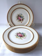 Set of 6 Ahrenfeldt Limoges Gold Banded Dinner Plates Artist Signed - Mireille