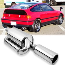 Twin Loop Exhaust Muffler 2.5 Inlet 4.0 Tip Chrome Polished For Honda Crx Si