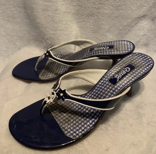 Sandali donna Carlos Santana Fiona blu/bianco Gingham tanga con tacco tg 8 - Foto 1 di 13