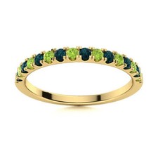 925 Sterling Silver Gold Round Peridot  London Blue Topaz Eternity Women Ring