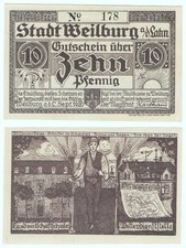 ✦WEILBURG 1920: "Szkoła Rolnicza ☀ Służba Meteorologiczna", 10 pfg. PIENIĄDZE AWARYJNE 