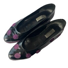Senso Flats Size 39 AU 8 Black Patent Purple Polka Dot Suede Platform Italy