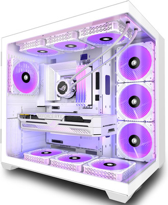 ANSAITE W9 ATX PC Case White, 9×PWM ARGB Fans,Glass Panel, Type-C, 360mm Support