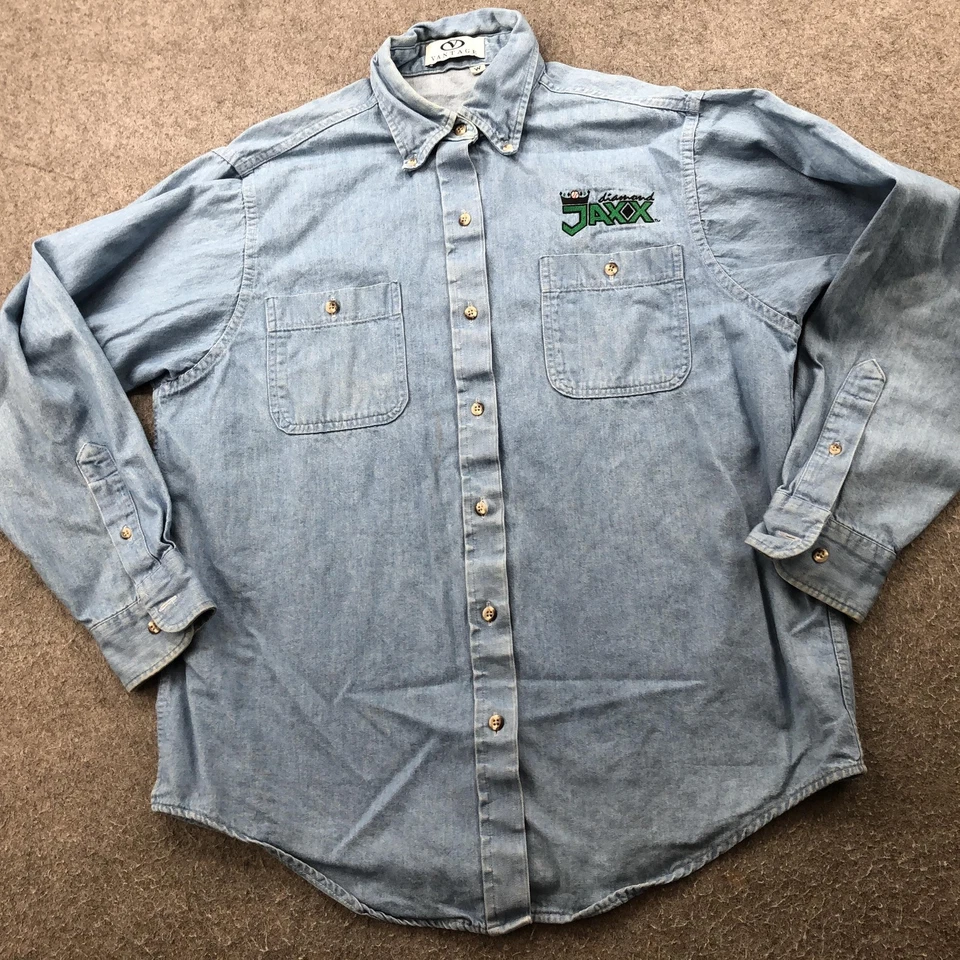 Camisa De Colección Diamond Jaxx Para Mujer Denim Mediana Azul Claro MILB Botón de Béisbol Foto 2 de 4