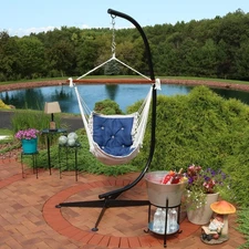 Polyester Victorian Hammock Chair with Steel C-Stand - Navy Blue by Sunnydaze