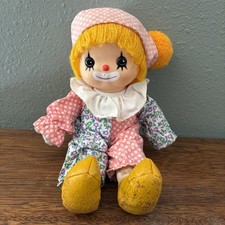 Vintage HONEEY 70s Rubber Face Clown Doll Baby Yellow Yarn Hair 11" Korea RARE