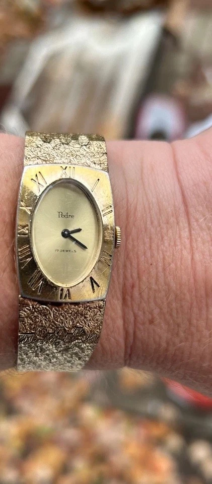 Vintage Pedre 17 Jewels Mechanical Women’s Gold-Filled Chain Wristwatch Runs - Image 3 of 4