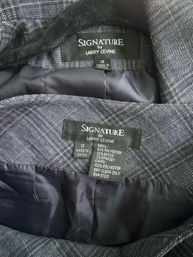 Grey Plaid Signature By Larry Levine 2 Piece Skirt Suit Size 12 Womens Career - Picture 5 of 5