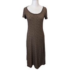 Jessica Simpson Leopard Print Dress Animal Cheetah Midi Boho Stretch T Shirt L