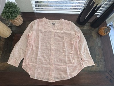 Talbots Plus Pink-on-Pink Check Tunic 100% Cotton LS/Roll Tab Women s Size 1Xp