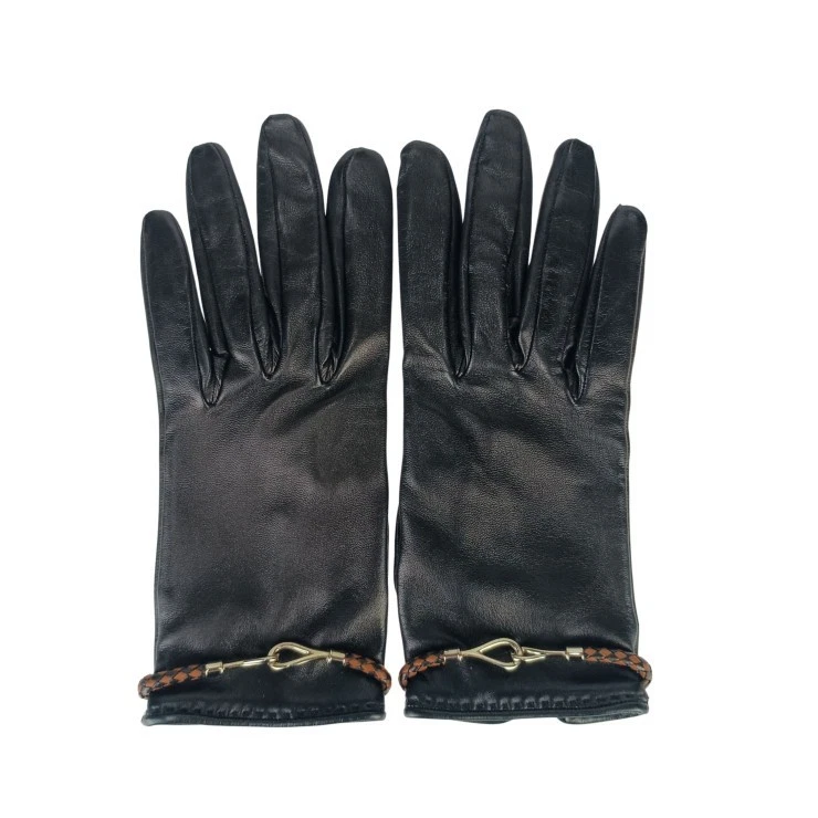 Guantes HERMES Jumbo de cuero negro para mujer herrajes plateados excelente estado Foto 3 de 4