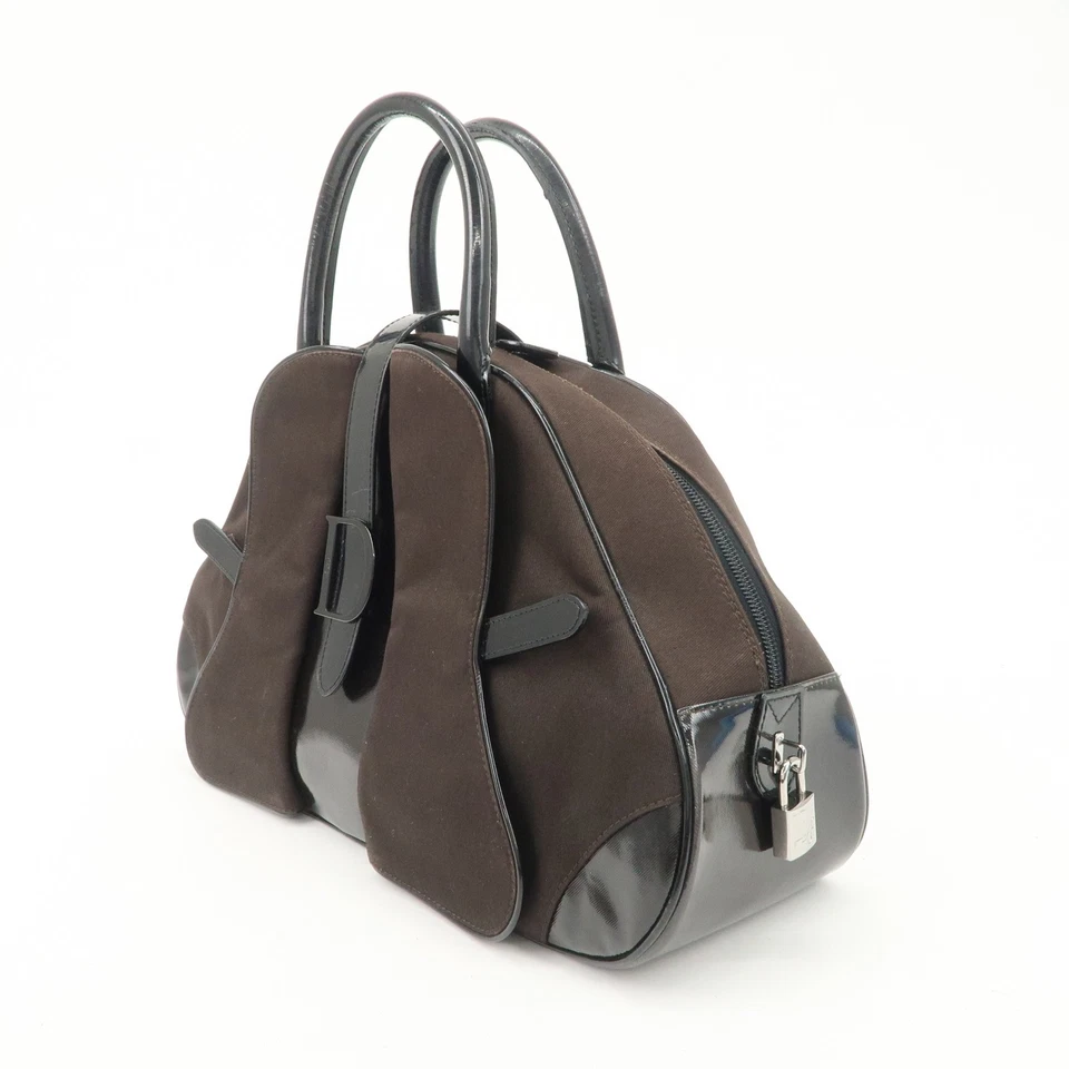 Auténtico Bolso de Mano Christian Dior Doble Sillín Lona Charol Usado Envío Gratis Foto 3 de 4