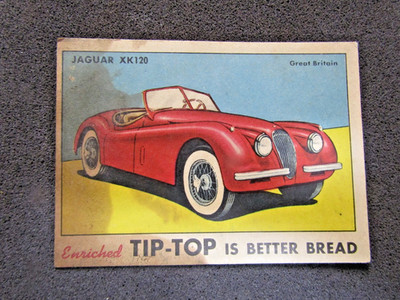 1954 Tip Top Bread Sport Cars Card Jaguar XK 120 Stained, Crease Free Ungraded