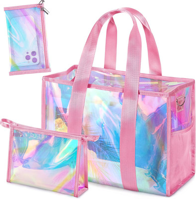Iridescent Beach Tote Bag for Women - Waterproof Pool & Swim Bag with Detachable