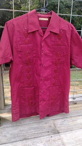 The Havanera Co. Men's Cuban Style Button Up Shirt Medium Dark Red Short Sleeve - Picture 3 of 11