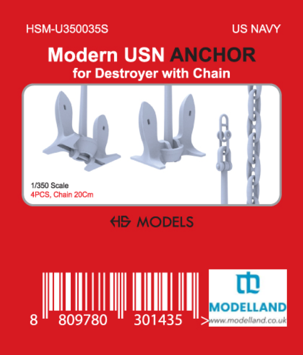 HS Model HSM-U350035S Modern USN Anchors for Destroyers US Navy 4pcs 1/350