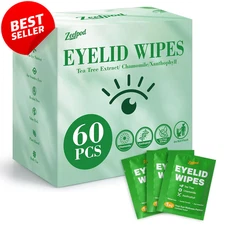 60 Pcs Tea Tree Oil Eyelid Wipes Individually Wrapped Soothing Sensitive Eye Cle