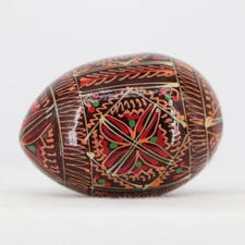 Ukrainian Pysanky Hand Painted Wooden Egg Wood Stand Traditional Floral Motif