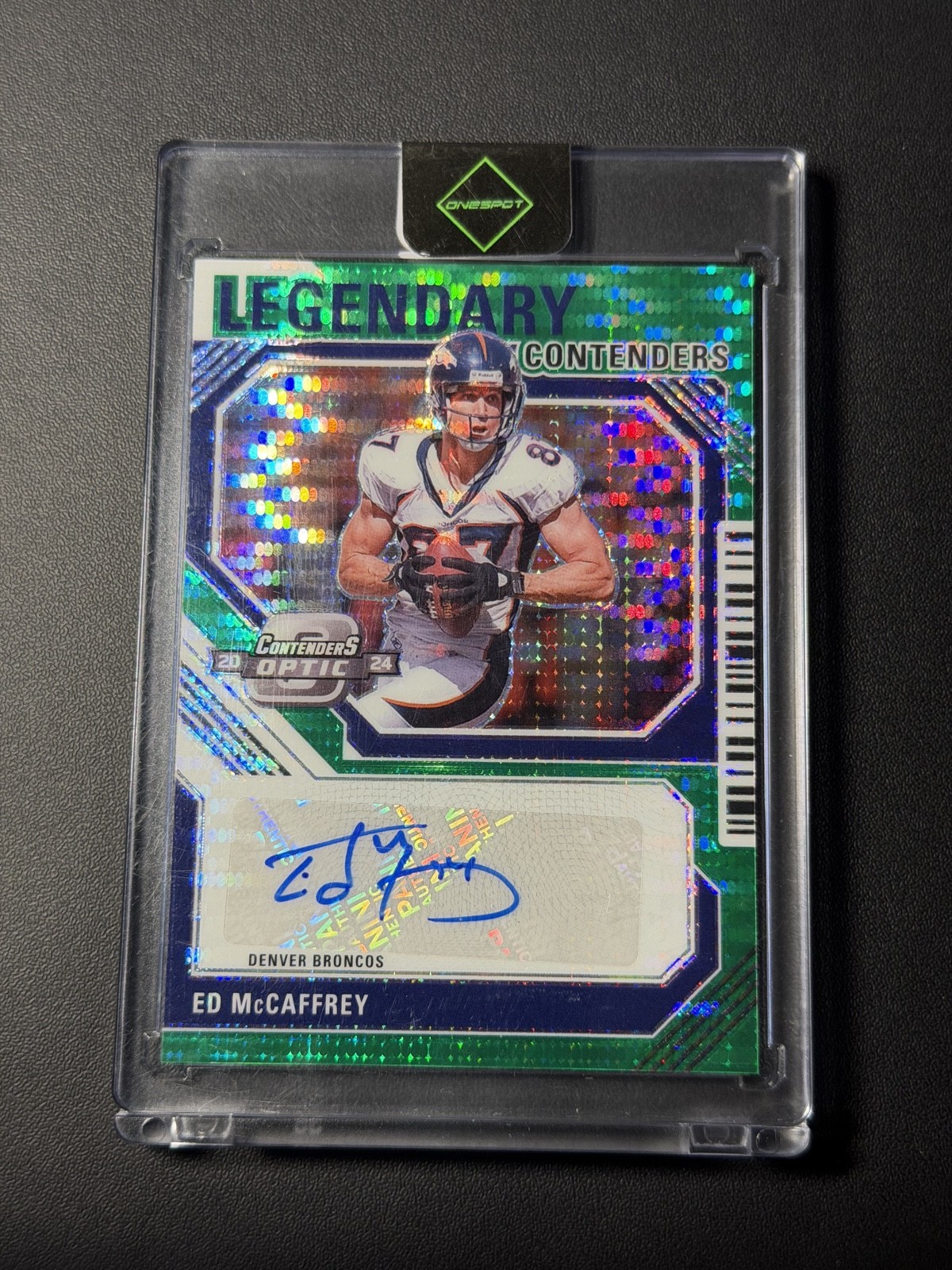 2024 Panini Contenders Optic Legendary Auto Ed McCaffrey Green Pulsar Prizm /30