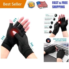 Fingerless Copper Compression Gloves for Arthritis Relief & Joint Support, Large