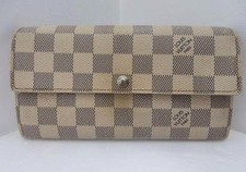 Auth Louis Vuitton Damier Azur Portefeuille Sarah Long Wallet BeigeWhite N61735