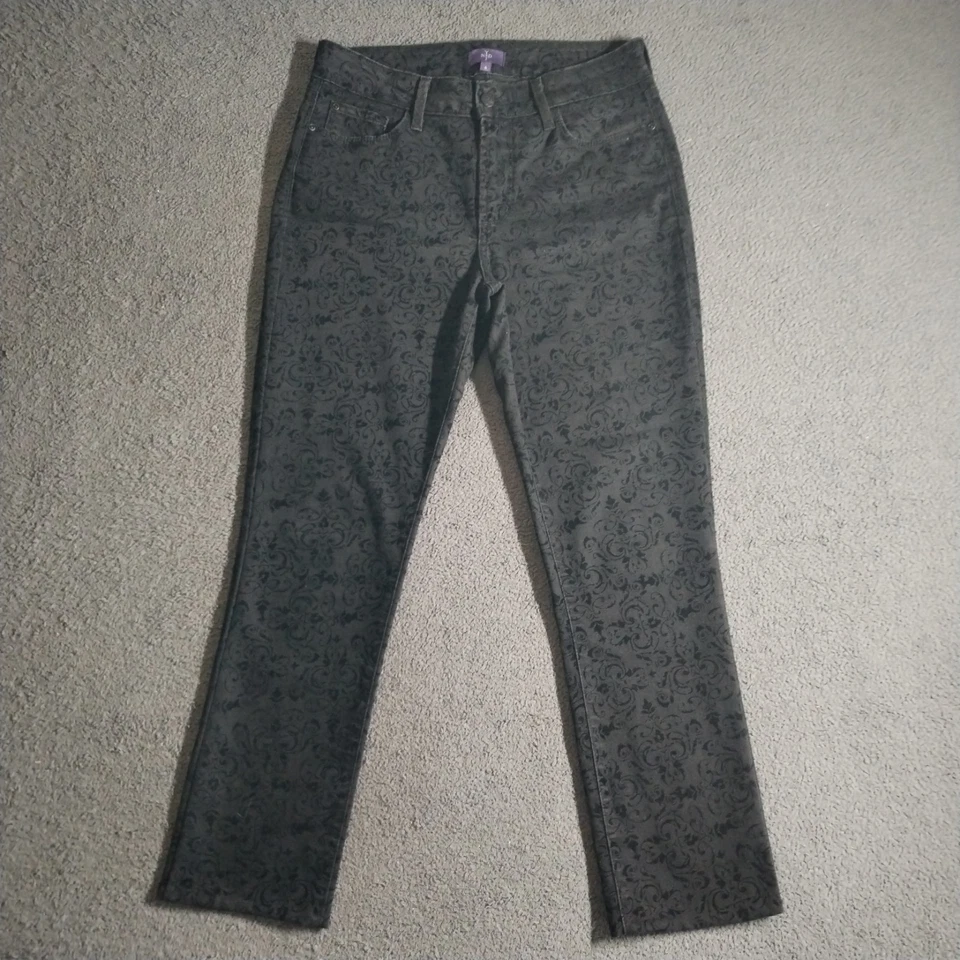 NYDJ Jeans UK 10 (31x27) Slim Black Jacquard Flock Velvet Not Your Daughters USA - Image 2 of 4