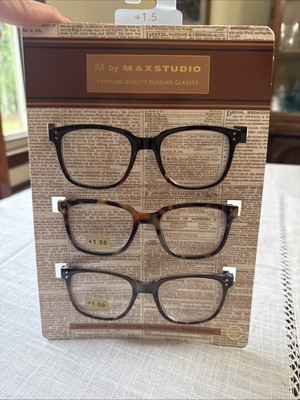 NIB +1.50 Box Set 3 Pairs M By Max Studio Reading Glasses Readers