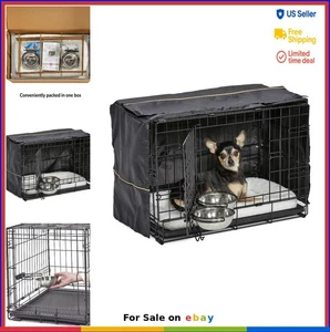 Crate de chien à double porte 22 Inch avec des bols de couverture pour lit d'animal XS Kit de cages de race