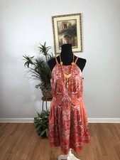 Vince Camuto Women Dress 16 Pleated Whimsigoth Sleeveless Boho Vacation Cottage