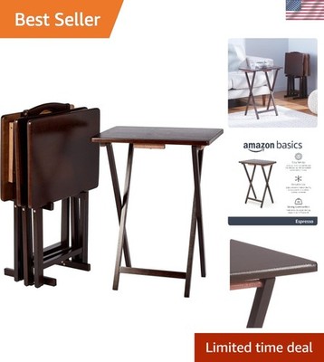 Elegant 4-Pack Portable Foldable TV Tray Tables with Storage Rack in Espresso