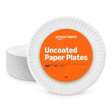 Amazon Basics 9" Uncoated White Paper Plates 100 1 pack 100 count ,