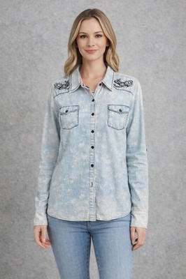 Roar Size M Sweet Ellie Blue Acid Wash Button Down Shirt