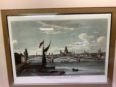 Hand Colored Engraving Print 1822 View of The Southwark Iron Bridge R Laurie