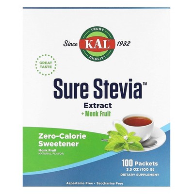 Sure Stevia Extract + Monk Fruit, 100 Packets, 3.5 oz (100 g)