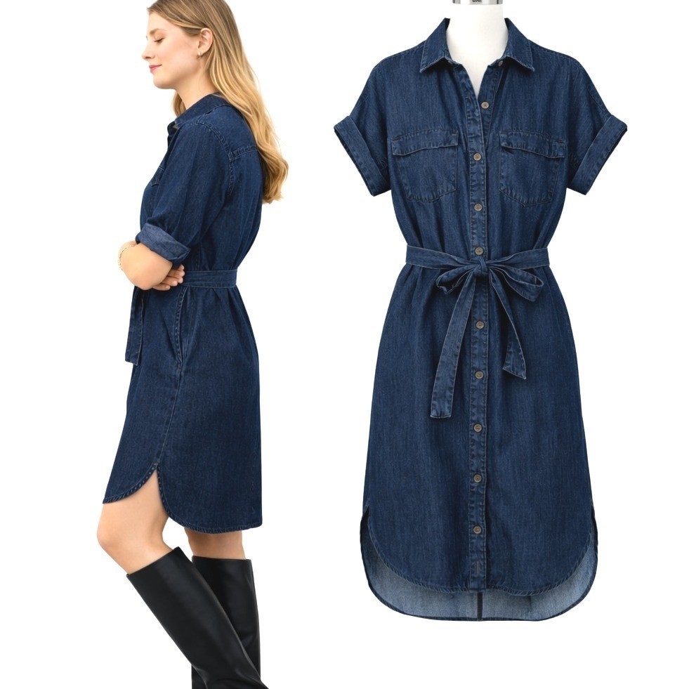 GAP 1969 Womens Denim Button Front Shirt Dress Tie Belt & Pockets Large |  eBay