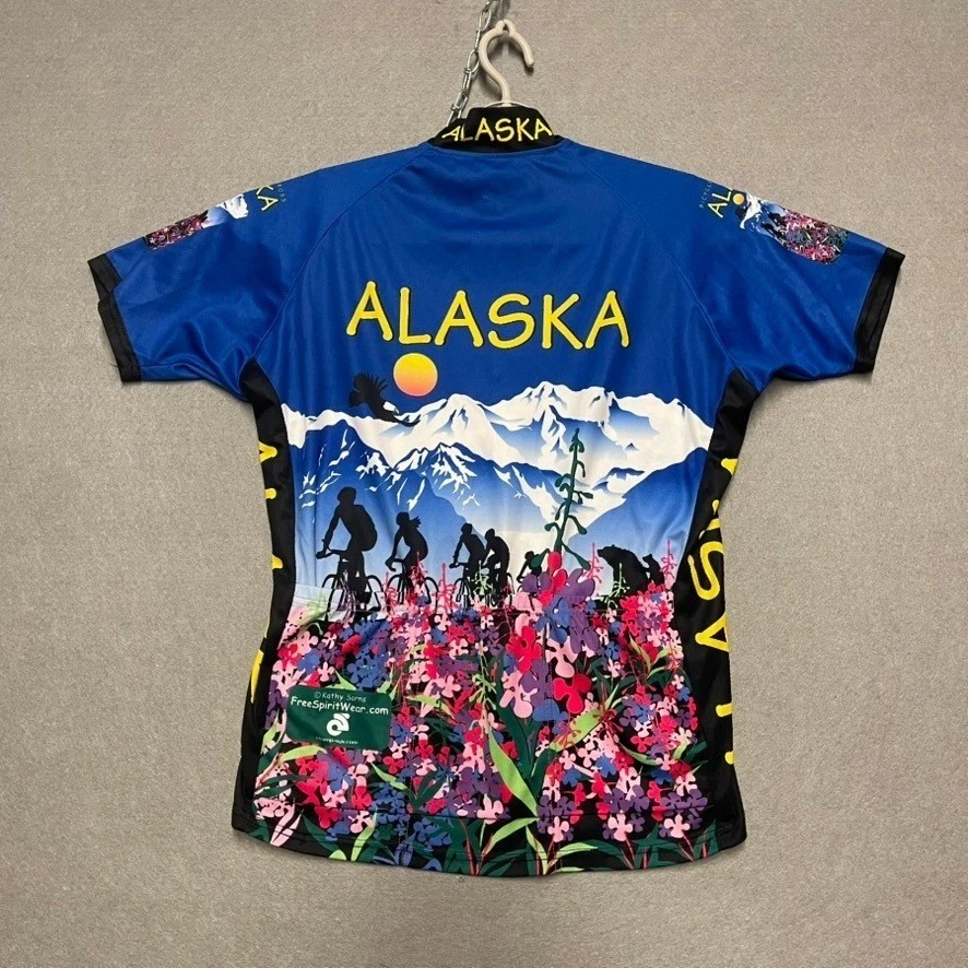 Camiseta deportiva de bicicleta Alaska para hombre grande azul 1/2 cremallera colorida panorámica manga corta Foto 3 de 4
